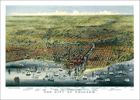 Chicago, Illinois 1874 Classic Aerial Panorama Premium Poster Reproduction (Parsons and Atwater)