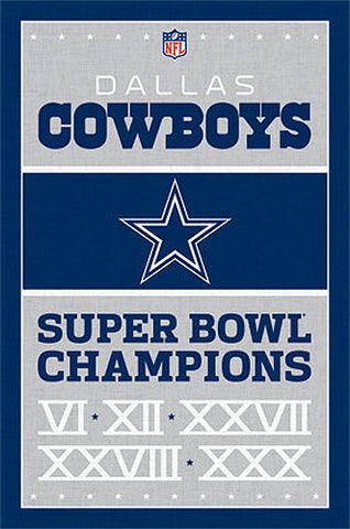 Dallas Cowboys 5-Time NFL Super Bowl Champions Commemorative Wall Poster - Costacos