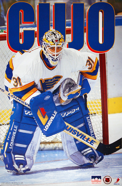 Vintage 1990s Curtis Joseph St. Louis Blues Goalie Poster Paperboard CUJO  NHL Hockey #31 Photo File Inc. Elmsford New York Let's Go Blues!