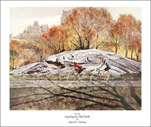 Cycling Art "Cycling in Central Park" Poster Print - Aaron Ashley 1982