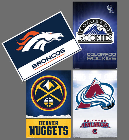 COMBO: Denver, Colorado Sports Teams 4-Poster Combo Set (Avalanche, Nuggets, Broncos, Rockies)