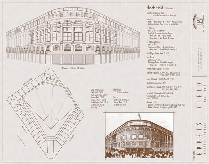 Large MLB Stadium Blueprints - Team Colors