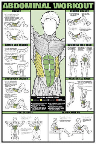 Abdominal Core Workout Professional Fitness Instructional Wall Chart Poster - Fitnus Corp.