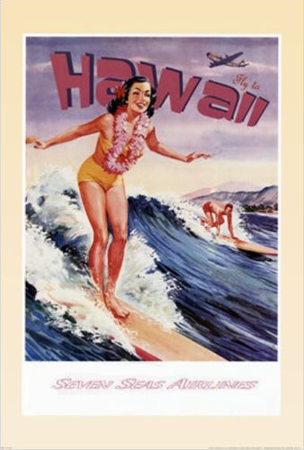 Surfer Girl "Fly to Hawaii" 1950s-Style Vintage Poster Reprint - NYGS