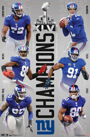 New York Giants Super Bowl XLVI Champions 6-Player Commemorative Poster - Costacos 2012