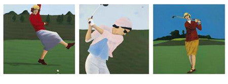 Golf Art "Golf Gals" Vintage-Style Triptych by Vincent Scilla Premium Poster Print