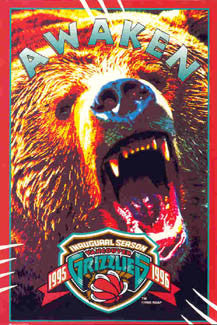Vancouver Grizzlies "Awaken" Inaugural Season Theme Art Logo Poster - Costacos Brothers 1995