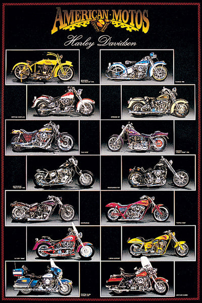 Harley-Davidson "American Motos" 14 Classic Motorcycles Poster - Nuova Arti Grafiche