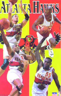 Atlanta Hawks "Four Stars" NBA Basketball Poster (Mutombo, Laettner, Blaylock, Smith) - Starline 1997