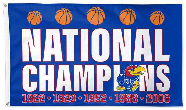 Kansas Jayhawks Basketball 5-Time National Champions Official NCAA Deluxe 3'x5' Flag - Wincraft Inc.
