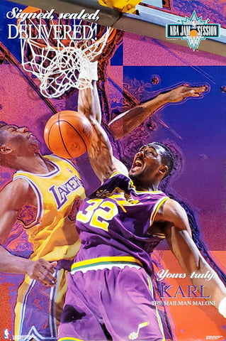 Karl Malone "Signed, Sealed, Delivered" Utah Jazz NBA Action Poster - Costacos 1993