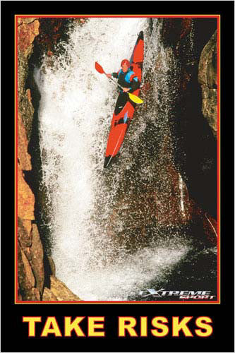 Kayaking Down Waterfall "Take Risks" Motivational Sports Action Poster - Eurographics