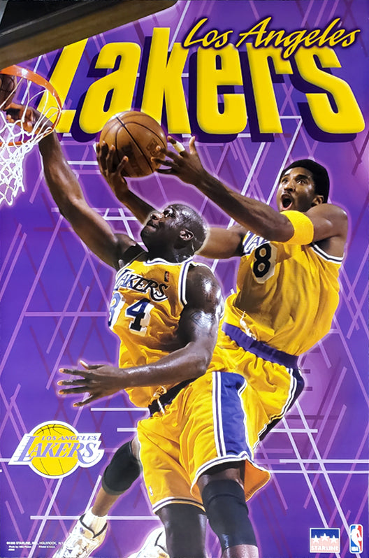Shaquille O'Neal and Kobe Bryant Golden L.A. Lakers Poster - Costacos  2002 – Sports Poster Warehouse