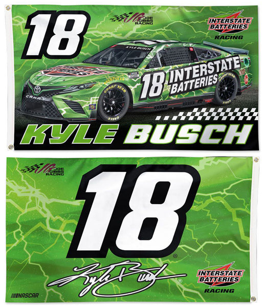 Kyle Busch NASCAR Interstate Batteries #18 HUGE 2-Sided 3'x5' Deluxe-Edition FLAG - Wincraft 2022