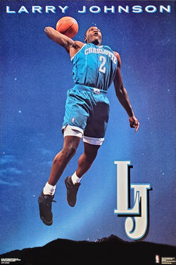 Larry Johnson "LJ" Charlotte Hornets NBA Basketball Action Poster - Costacos 1992