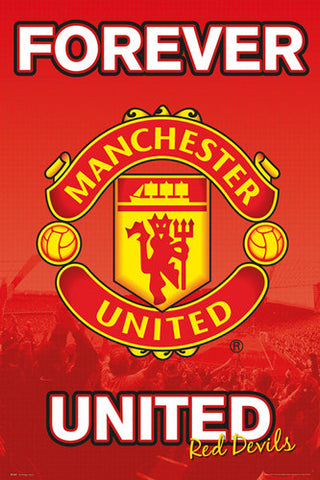 Manchester United FC "Forever United" Official EPL Team Crest Logo Poster - GB Eye 2017