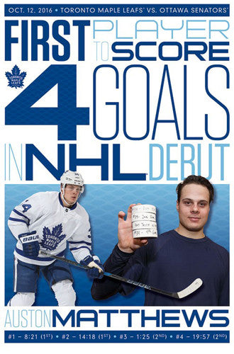 Auston Matthews 4-Goal Debut Toronto Maple Leafs Official Commemorative POSTER - Trends 2016