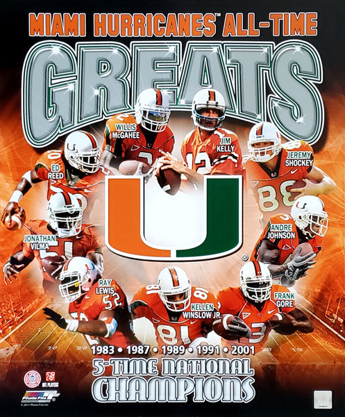 Miami Hurricanes Football "All-Time Greats" (9 Legends) Premium Poster Print - Photofile Inc.