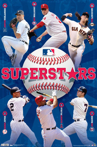 Major League Baseball Superstars 2012 MLB Action Poster (Jeter, Pujols, Mauer, Halladay, Verlander, Lincecum)