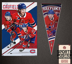 Cole Caufield and Nick Suzuki "Superstars Action" Montreal Canadiens NHL Poster and Pennant Combo