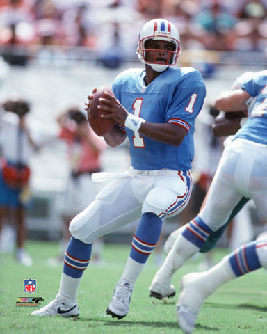 Warren Moon "Drop Back" (c.1989) Houston Oilers Premium Poster Print - Photofile Inc.