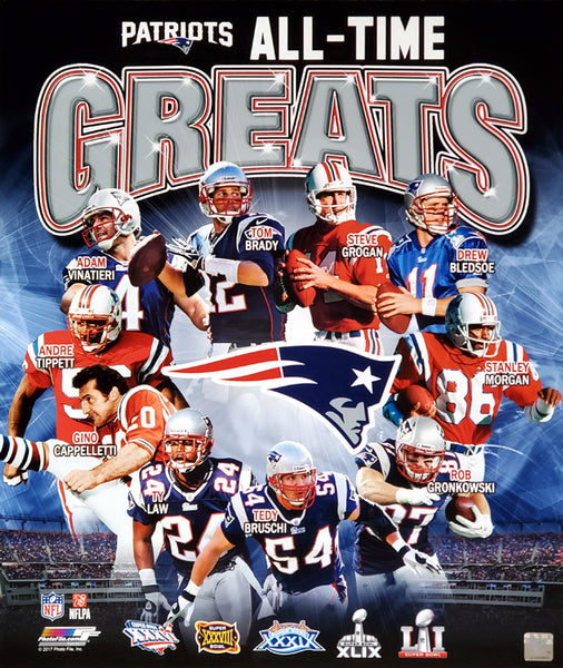 New England Patriots All-Time Greats (10 Legends, 5 Super Bowls) Premium Poster Print