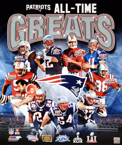 New England Patriots All-Time Greats (10 Legends, 5 Super Bowls) Premium Poster Print