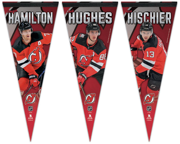 New Jersey Devils Superstars Premium Felt Collector's Pennants (Dougie Hamliton, Jack Hughes, Nico Hischier) - Wincraft Inc.