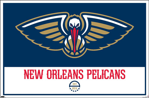 New Orleans Pelicans NBA Basketball Official Team Logo and Wordmark Poster - Costacos Sports