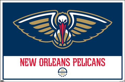 New Orleans Pelicans NBA Basketball Official Team Logo and Wordmark Poster - Costacos Sports