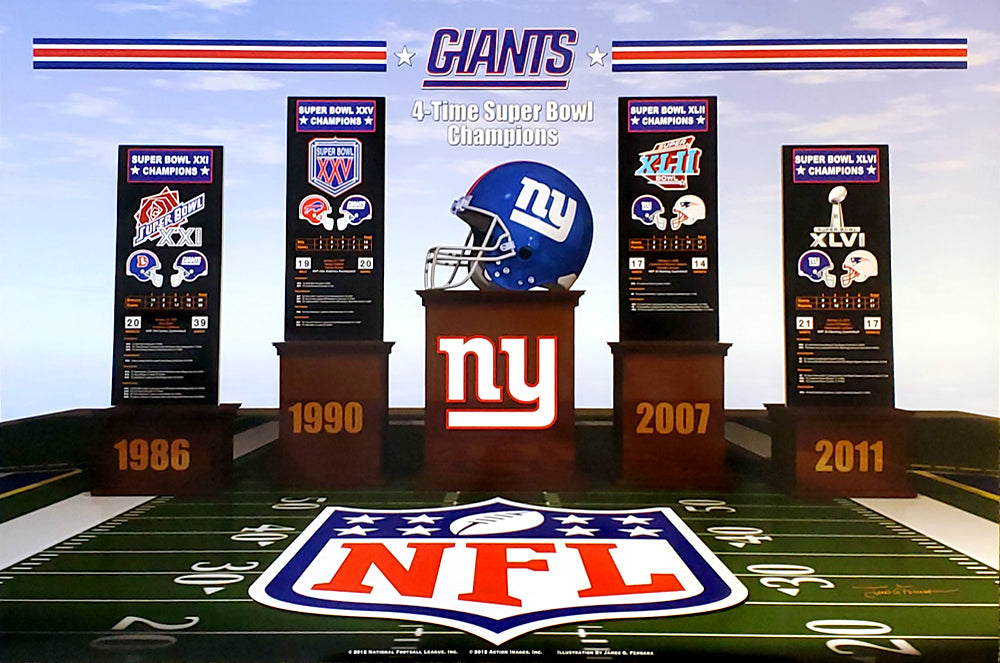 New York Giants 'Four Podiums' Super Bowl History Poster - Action Images  2012 – Sports Poster Warehouse