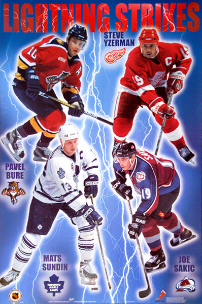 NHL Hockey Superstars "Lightning Strikes" Poster (Yzerman, Sundin, Sakic, Bure) - Trends International 1999