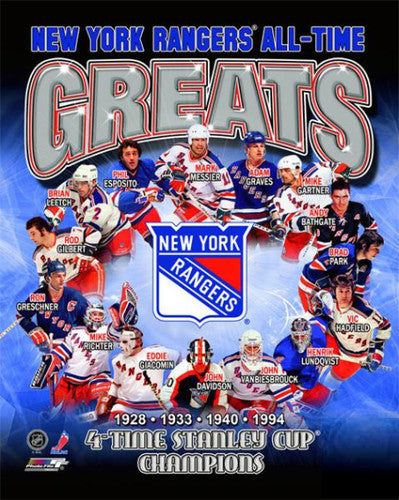 New York Rangers All-Time Greats (15 Legends, 4 Stanley Cups) Premium Poster Print