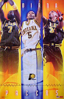 Indiana Pacers "Yellow and Blue" Poster (O'Neal, Rose, Miller) - Starline 2001