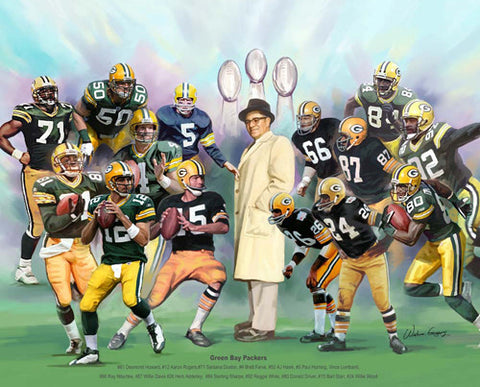 Green Bay Packers "15 Legends" Art Collage Poster by Wishum Gregory