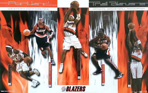 Portland Trail Blazers "Red Hot" Poster (Pippen, Wells, Anderson, Davis, Wallace) - Costacos 2002