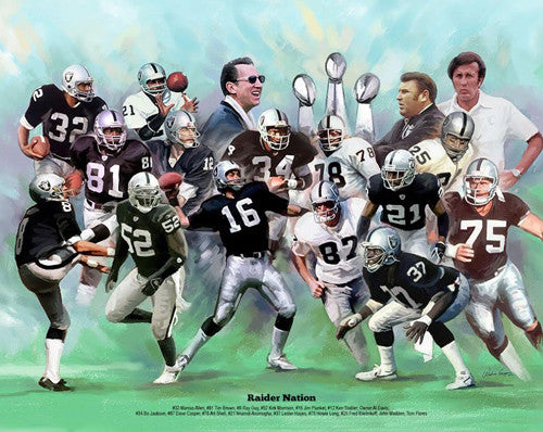 Oakland Raiders "Raider Nation" (17 Legends) Art Print Poster by Wishum Gregory