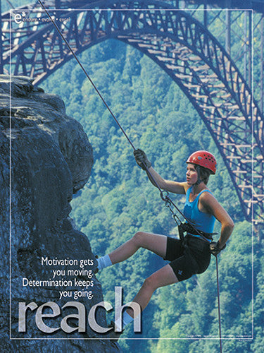 Rapelling Rock Climbing "Reach" Motivational Poster - Jaguar Inc.