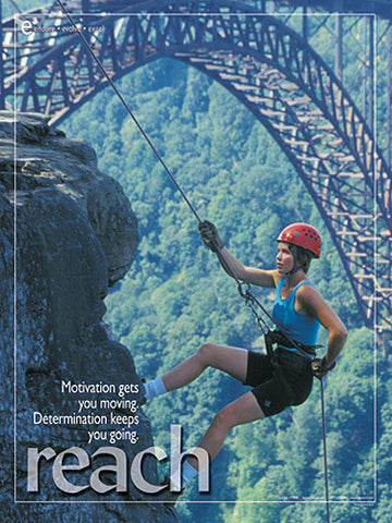 Rapelling Rock Climbing "Reach" Motivational Poster - Jaguar Inc.