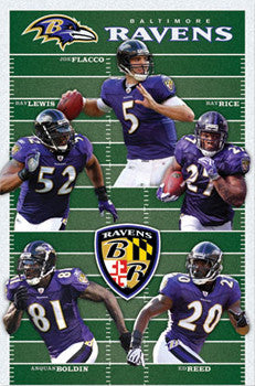 Baltimore Ravens "Gridiron Five" NFL Action Poster (Flacco, Lewis, Reed, Rice, Boldin) - Costacos Sports