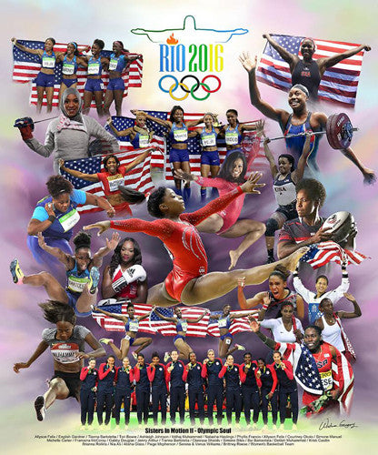 Team USA African-American Women Athletes "Sisters in Motion" (Rio 2016) Poster Print - Wishum G.