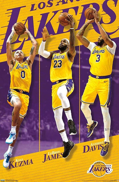 Los Angeles Lakers "Golden Trio" (Kuzma, LeBron, Davis) NBA Basketball Action Poster - Trends 2019-20