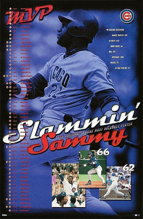 Sammy Sosa MVP Chicago Cubs 1998 Season (66 Home Runs) Poster - Cost –  Sports Poster Warehouse