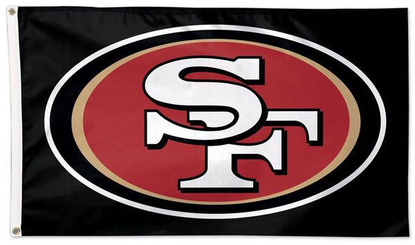 San Francisco 49ers Official NFL Football 3'x5' DELUXE Team Banner Flag (Black Background) - Wincraft