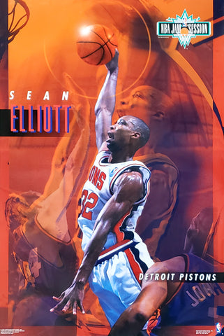 Sean Elliott "Jam Session" Detroit Pistons NBA Action Poster - Costacos Brothers 1993