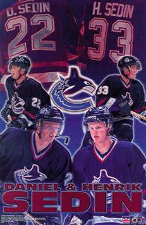 Henrik and Daniel Sedin "22 & 33"  Vancouver Canucks NHL Action Poster - Starline 2000