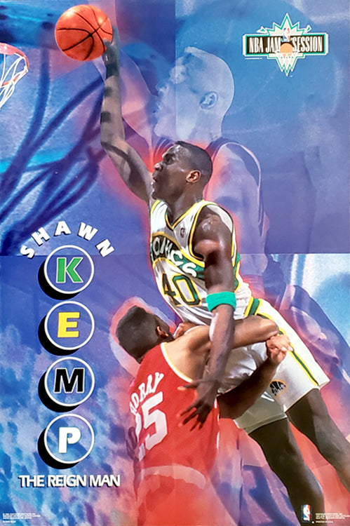 Shawn Kemp of the Seattle SuperSonics dunks during the 1997 All-Star