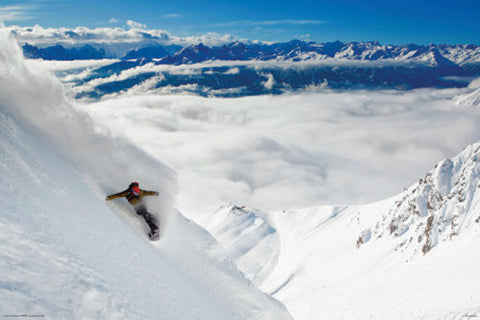 Snowboarding "High Mountain Powder Carve" Winter Sports Action Poster - Import Images