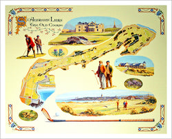 St. Andrews Links "The Old Course" Classic-Style Course Map and Highlights Poster Print - Bentley House 2003