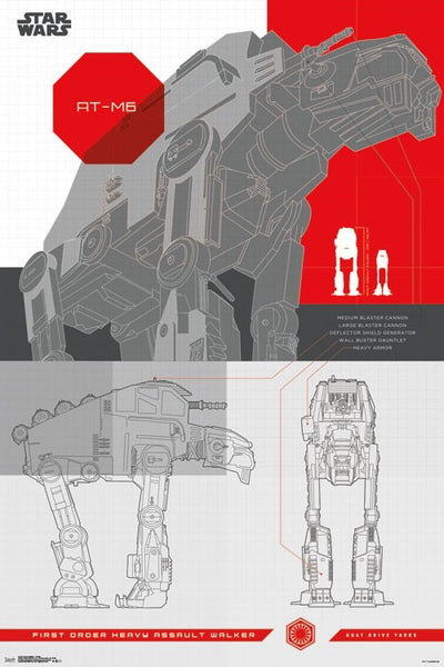Star Wars AT-M6 First Order Heavy Assault Walker by Kuat Drive Yards Feature Sheet 24x36 Poster (Ep. 8 - 2017)